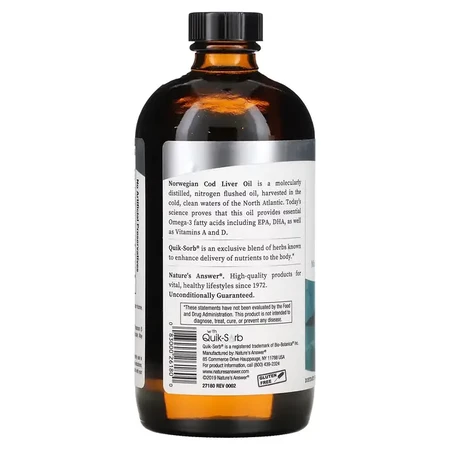 Жир Печінки Дикої Норвезької Тріски, смак лимон-лайм, Liquid Norwegian Cod Liver Oil, Nature's Answer, 480 мл: ціни та характеристики