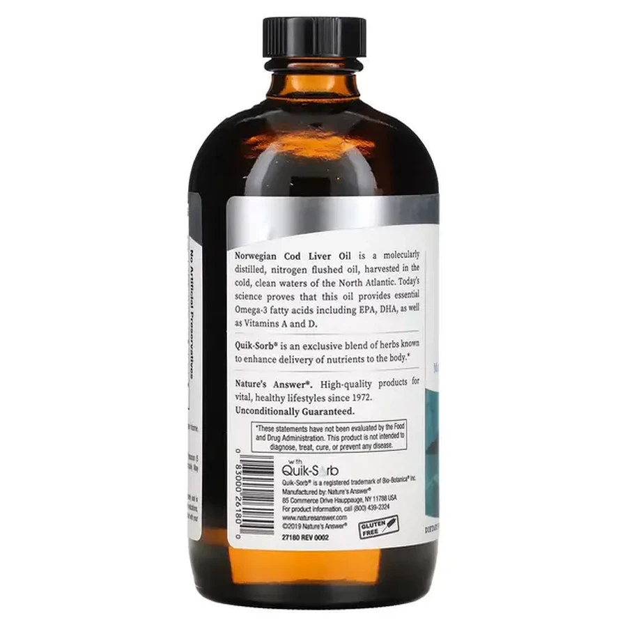 Жир Печінки Дикої Норвезької Тріски, смак лимон-лайм, Liquid Norwegian Cod Liver Oil, Nature's Answer, 480 мл: ціни та характеристики