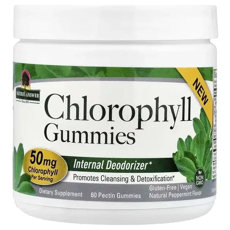 Хлорофилл, вкус мяты, Chlorophyll Gummies, Nature's Answer, 60 жевательных конфет: цены и характеристики