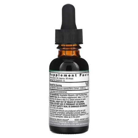 Екстракт Со Пальметто (Сереноя), 2000 мг, без спирту, Saw Palmetto Extract, Nature's Answer, 30 мл: ціни та характеристики