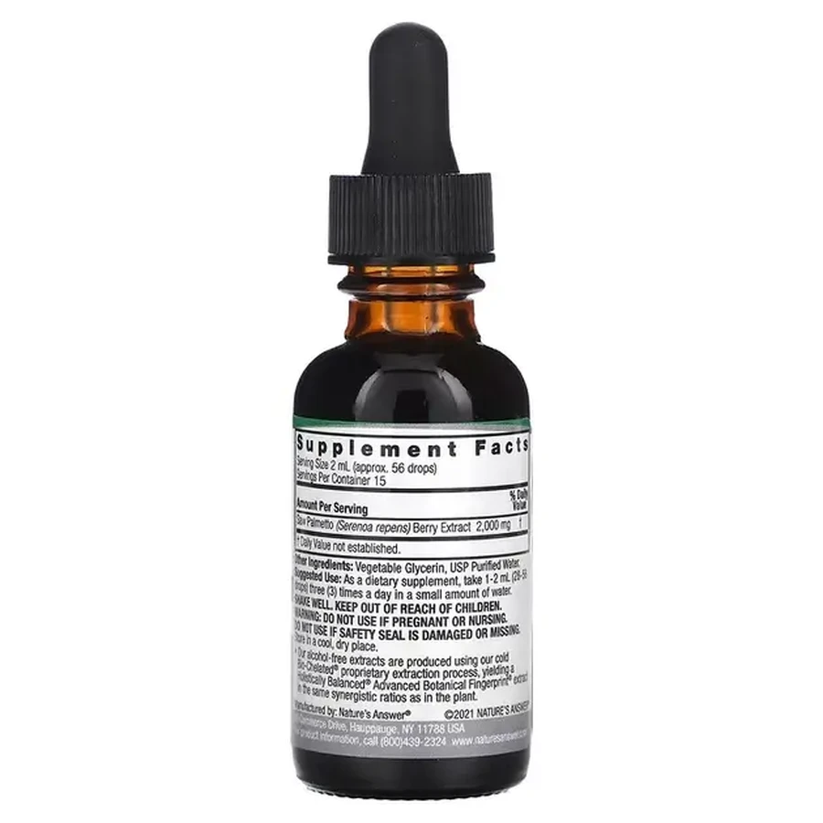 Екстракт Со Пальметто (Сереноя), 2000 мг, без спирту, Saw Palmetto Extract, Nature's Answer, 30 мл: ціни та характеристики