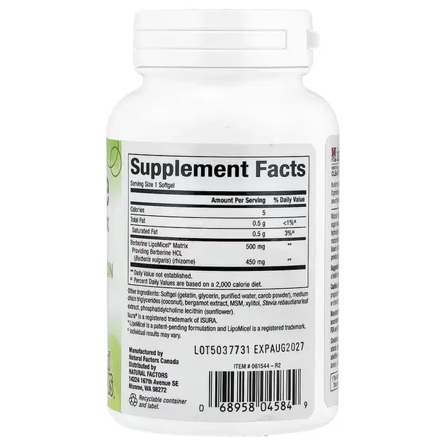 Берберин, Berberine LipoMicel Matrix, Natural Factors, 60 гелевих капсул: ціни та характеристики
