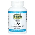 Вітамін D3, 125 мкг 5000 МО, Vitamin D3, Natural Factors, 120 гелевих капсул