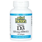 Вітамін D3, 125 мкг 5000 МО, Vitamin D3, Natural Factors, 120 гелевих капсул: ціни та характеристики