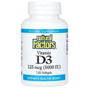 Вітамін D3, 125 мкг 5000 МО, Vitamin D3, Natural Factors, 120 гелевих капсул
