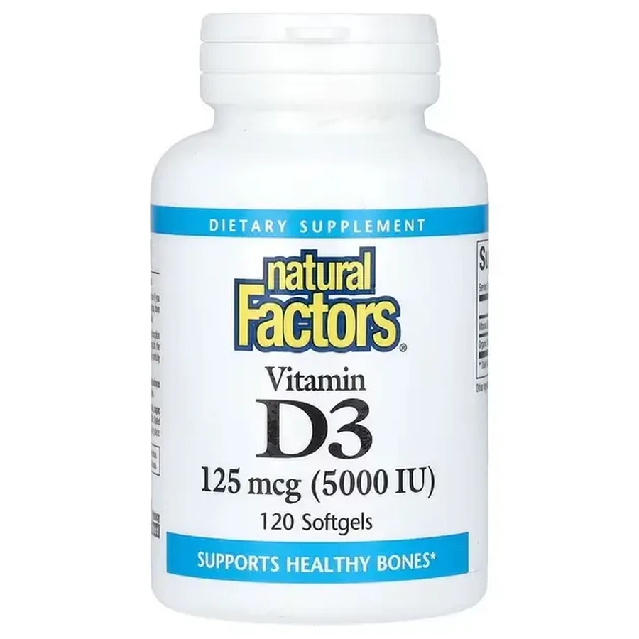 Вітамін D3, 125 мкг 5000 МО, Vitamin D3, Natural Factors, 120 гелевих капсул: ціни та характеристики