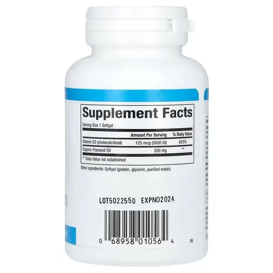 Вітамін D3, 125 мкг 5000 МО, Vitamin D3, Natural Factors, 120 гелевих капсул: ціни та характеристики