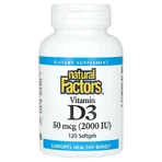 Витамин D3, 50 мкг 2000 МЕ, Vitamin D3, Natural Factors, 120 гелевых капсул: цены и характеристики