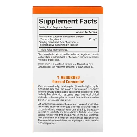 Екстракт куркуміну, теракурмін, 30 мг, CurcuminRich, Theracurmin, Natural Factors, 30 вегетаріанських капсул: ціни та характеристики