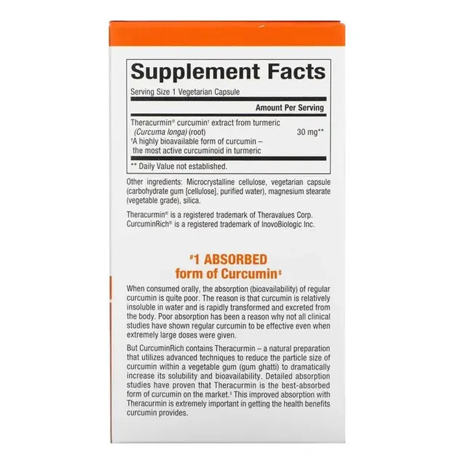 Екстракт куркуміну, теракурмін, 30 мг, CurcuminRich, Theracurmin, Natural Factors, 30 вегетаріанських капсул: ціни та характеристики