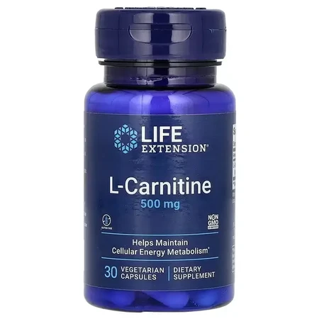 L-Карнітин, 500 мг, L-Carnitine, Life Extension, 30 вегетаріанських капсул: ціни та характеристики