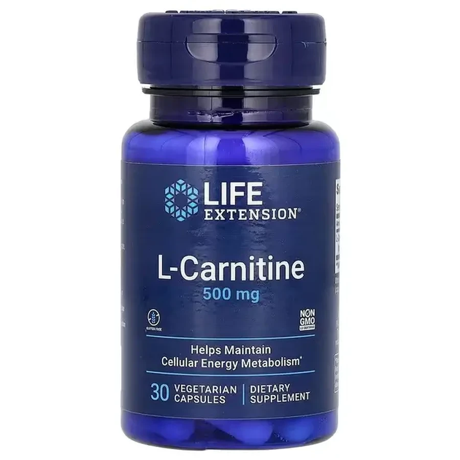 L-Карнітин, 500 мг, L-Carnitine, Life Extension, 30 вегетаріанських капсул: ціни та характеристики