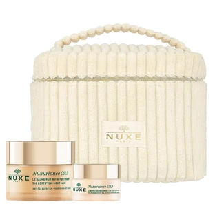 Набір Nuxe Nuxuriance Gold, loțiune de noapte hrănitoare și fortifiantă, 50 ml + balsam de ochi iluminator, piele uscată, 15 ml + geantă cosmetică gratuită