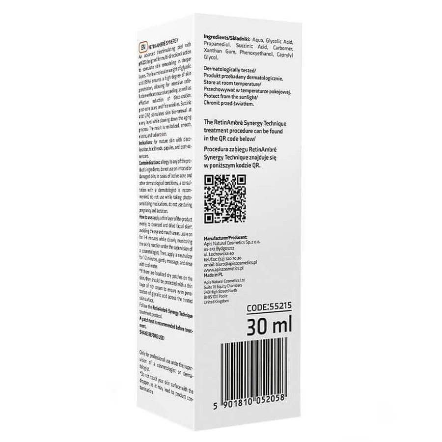 Apis Professional Retin Ambre Synergy, кислотний пілінг, кислота гліколева 15% + кислота бурштинова 2%, 30 мл: ціни та характеристики