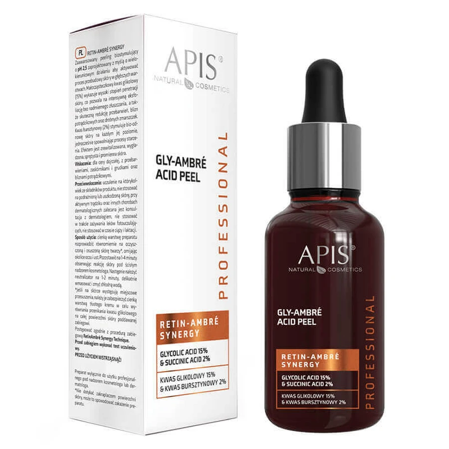 Apis Professional Retin Ambre Synergy, кислотний пілінг, кислота гліколева 15% + кислота бурштинова 2%, 30 мл: ціни та характеристики