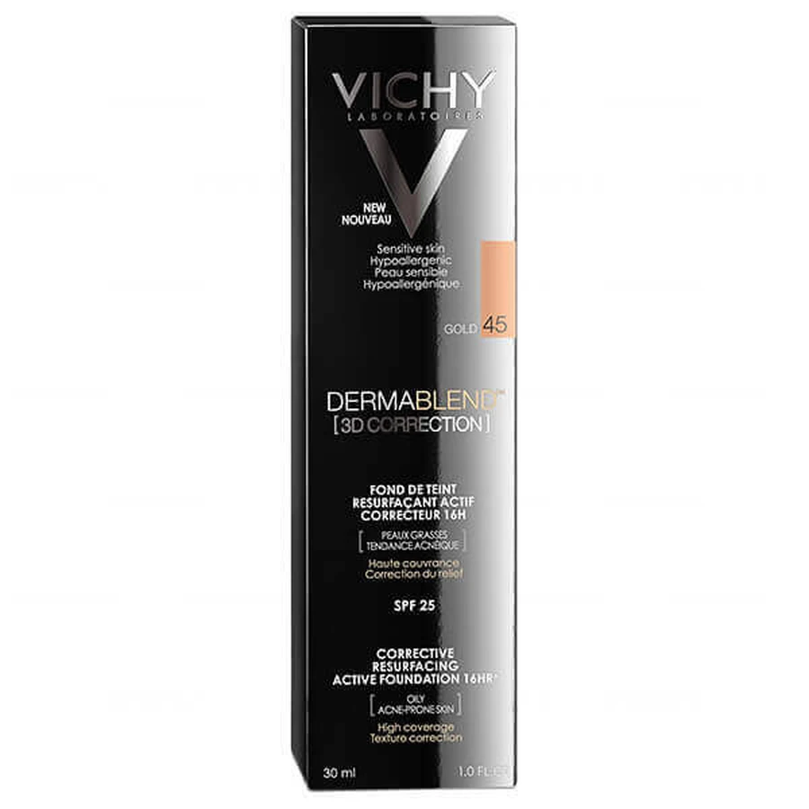 Vichy Dermablend Korekta 3D коригувальний флюїд №45 Золото 30мл: ціни та характеристики