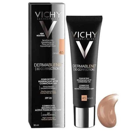 Vichy Dermablend Korekta 3D коригувальний флюїд №45 Золото 30мл: ціни та характеристики