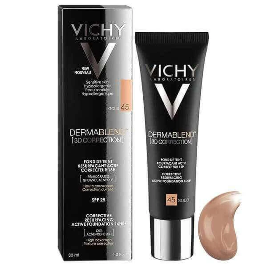 Vichy Dermablend Korekta 3D коригувальний флюїд №45 Золото 30мл: ціни та характеристики