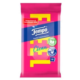 Tempo, Влажные туалетные салфетки, дорожный размер, 10 штук