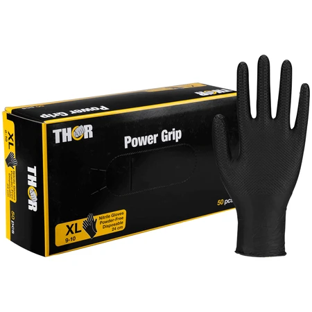 Thor Power Grip, mănuși din nitril, nesterile, fără pudră, negre, mărimea XL, 50 bucăți: цены и характеристики