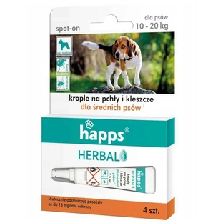 Happs, Picături pentru purici și căpușe pentru câini 10-20 kg, 4 bucăți