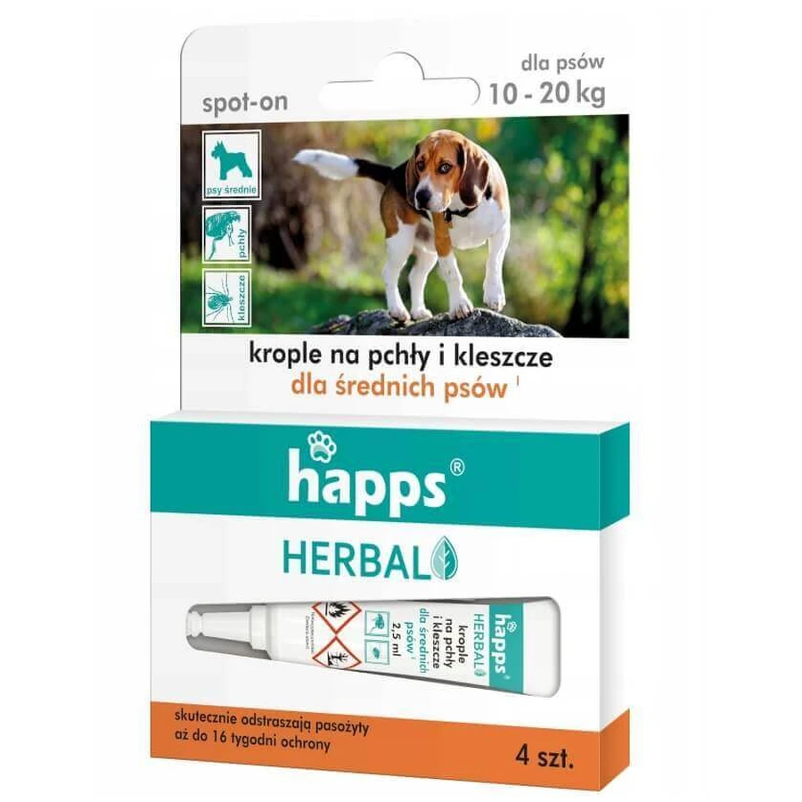 Happs, Picături pentru purici și căpușe pentru câini 10-20 kg, 4 bucăți: ціни та характеристики