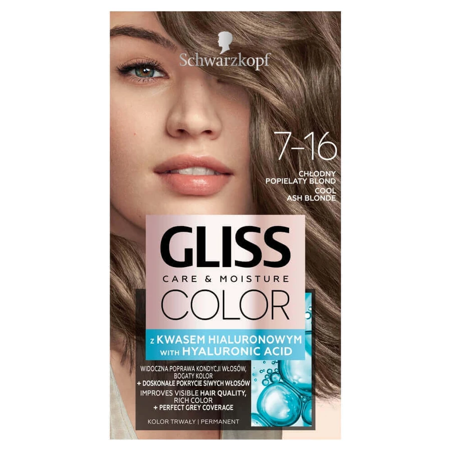 Краска для волос Schwarzkopf Gliss Color Cool Ash Blonde 7-16, холодный пепельный блондин: цены и характеристики