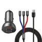 Baseus зарядний пристрій автоматичний 2x USB 4.8A 24W cu LCD + 3in1 USB - USB наконечник C / micro USB / кабель Lightning 1.2m negru (TZCCBX-0G)
