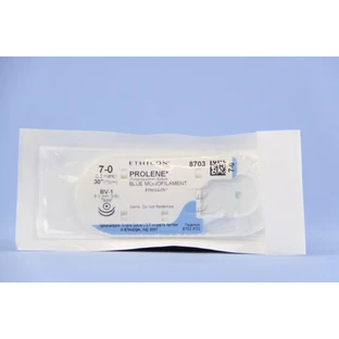 Prolene 7/0, син. 60 см, + 2 иглы 8 мм колющие 3/8