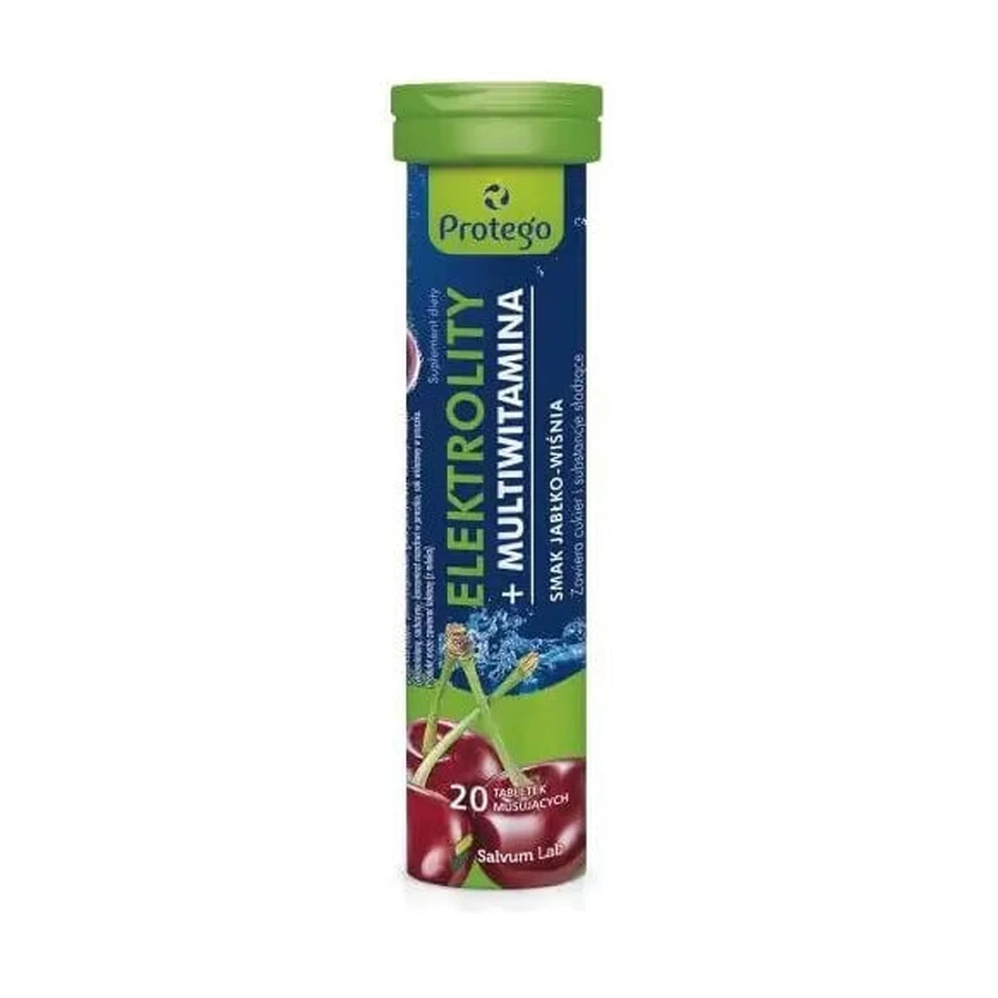 Protego Elektrolity + Multivitamine aromă de mere și cireșe, 20 comprimate efervescente: ціни та характеристики