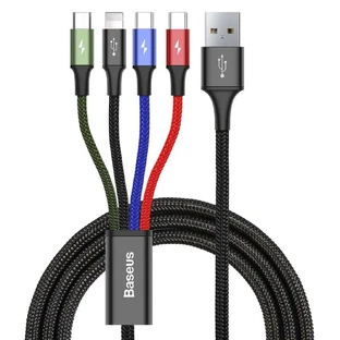 Baseus 4in1 Cablu USB Lightning / 2x USB Tip C / micro USB на цвяхах 3.5A 1.2m negru (CA1T4-B01)