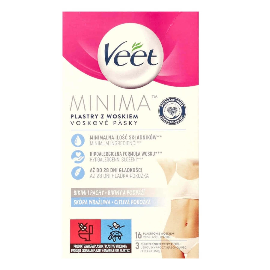 Восковые патчи Veet Minima для кожи бикини и подмышек, 16 штук: цены и характеристики
