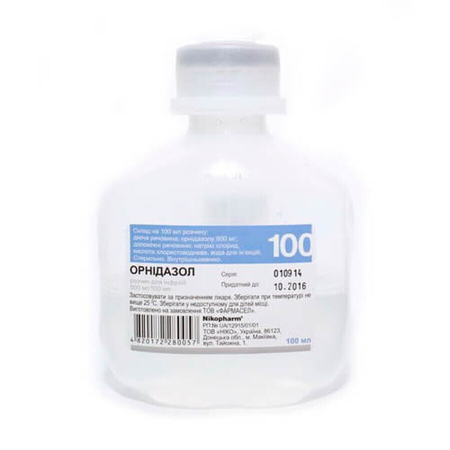 Орнидазол р-р д/инф. 5 мг/мл бутылка 100 мл: цены и характеристики