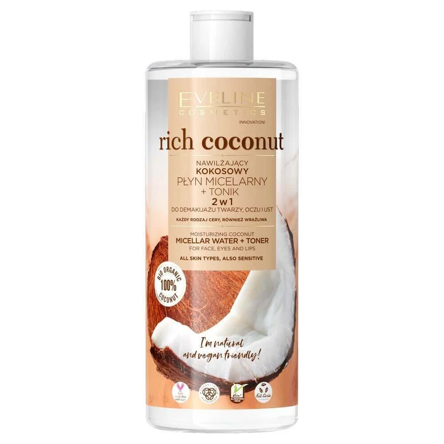 Eveline Cosmetics Rich Coconut 2в1 Зволожуючий кокосовий міцелярний лосьйон і тонік, 500 мл: ціни та характеристики