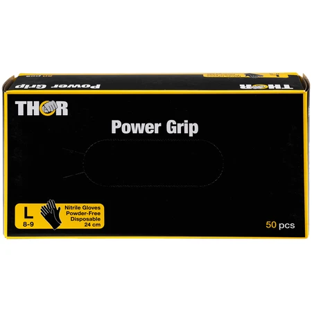 Thor Power Grip, mănuși din nitril, nesterile, fără pudră, negre, mărimea L, 50 bucăți: ціни та характеристики