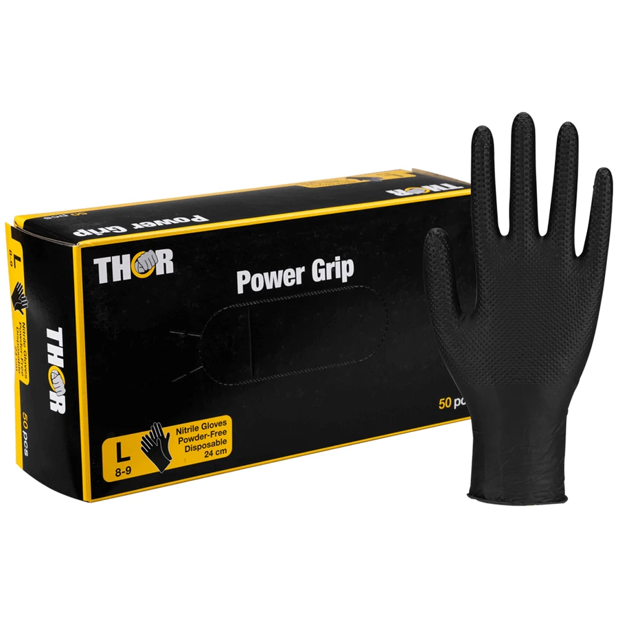Thor Power Grip, mănuși din nitril, nesterile, fără pudră, negre, mărimea L, 50 bucăți: ціни та характеристики
