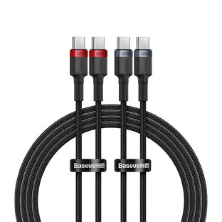 Baseus Cafule USB-C / USB-C 100W cablu de 2 m - roșu / negru și negru / gri (2 buc).