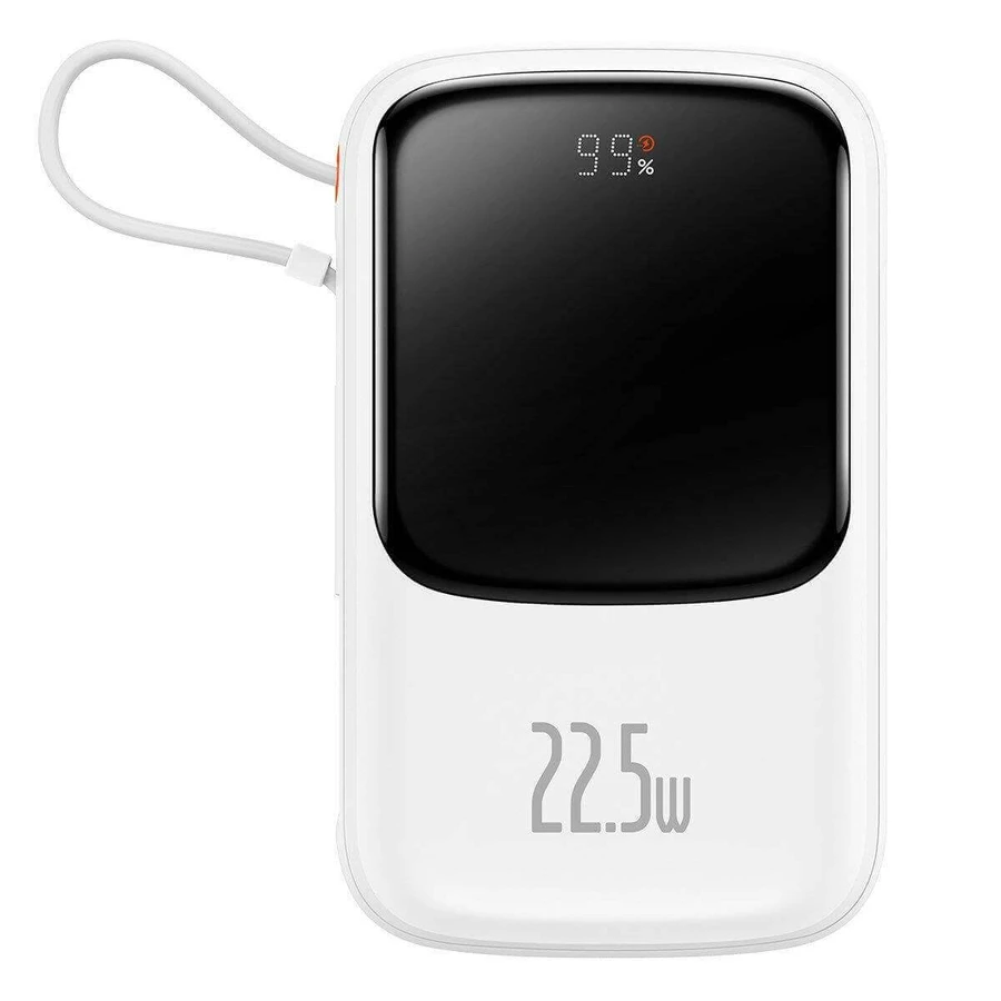 Baseus Qpow Digital Display powerbank cu încărcare rapidă 10000mAh 22.5W QC/PD/SCP/FCP cu cablu USB-C integrat alb: цены и характеристики