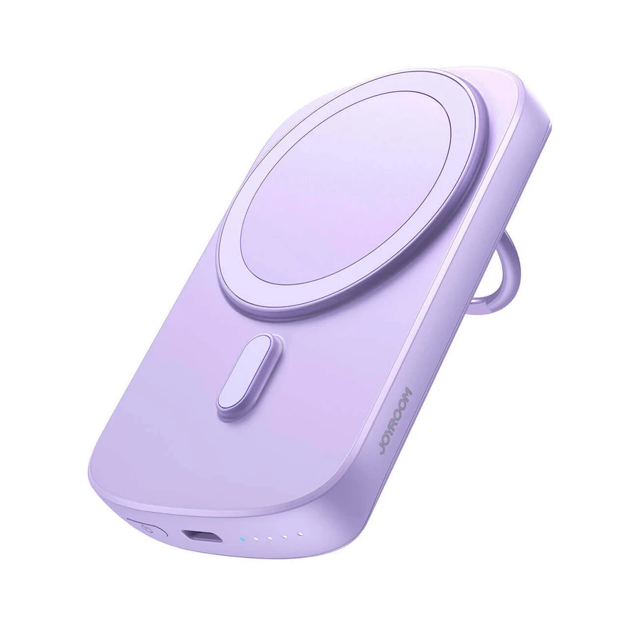 Беспроводной внешний аккумулятор Joyroom JR-W030 MagSafe мощностью 20 Вт, ёмкостью 6000 мА·ч, с кольцом и подставкой — фиолетовый: цены и характеристики