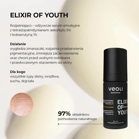 Veoli Botanica Elixir Of Youth Освітлююча і живильна емульсійна сироватка з аскорбілтетраізопальмітатом 5%, 30 мл: ціни та характеристики