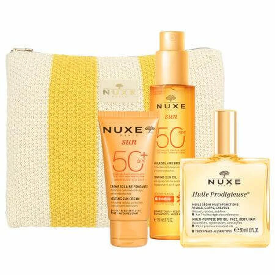 Летний набор Huile Prodigieuse 50 мл + масло для загара SPF50 150 мл + солнцезащитный крем для лица SPF50 50 мл, Nuxe: цены и характеристики