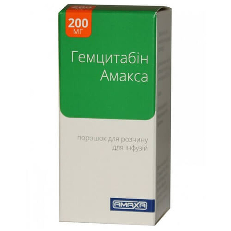 Гемцитабін амакса пор. д/р-ну д/інф. 200 мг фл.: ціни та характеристики