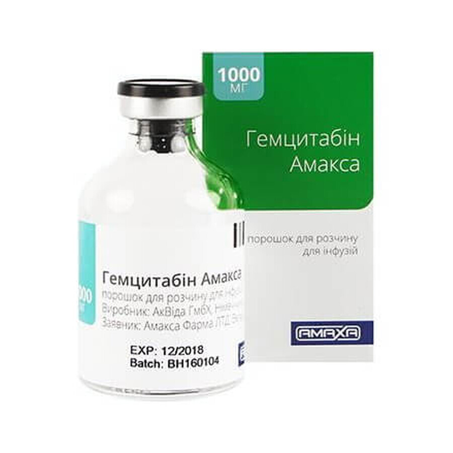 Гемцитабин амакса пор. д/р-ра д/инф. 1000 мг фл.: цены и характеристики