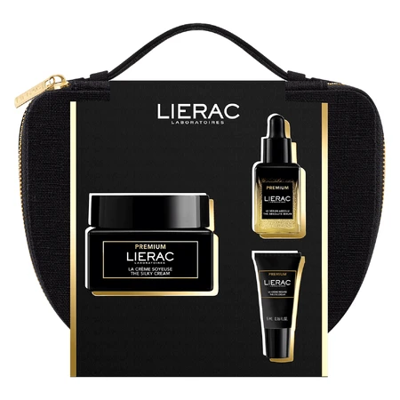 Набір Lierac Premium, шовковистий крем, 50 мл + омолоджуюча сироватка, 13 мл + крем для повік, 5 мл + косметичка в подарунок: ціни та характеристики