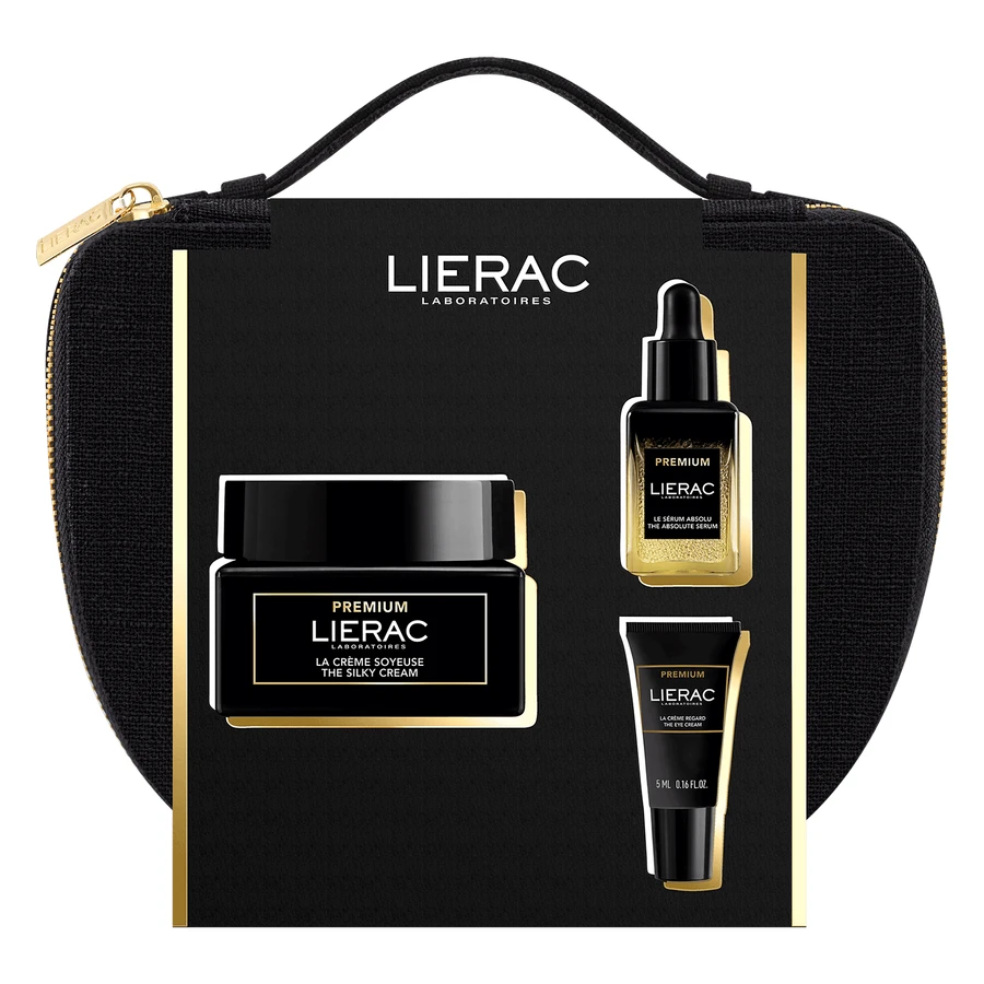 Набір Lierac Premium, шовковистий крем, 50 мл + омолоджуюча сироватка, 13 мл + крем для повік, 5 мл + косметичка в подарунок: ціни та характеристики