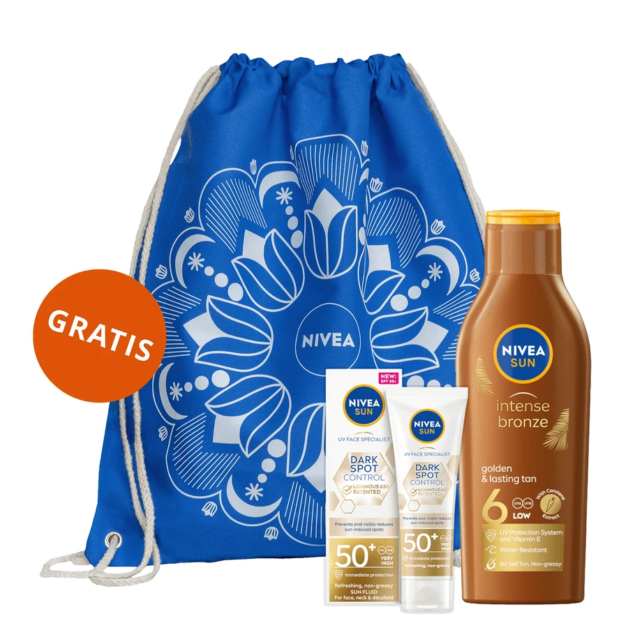 Набір Nivea Sun Luminous 630, освіжаючий сонцезахисний флюїд для обличчя, SPF 50+, 50 мл + лосьйон для засмаги з каротином, SPF 6, 200 мл + сумка-рюкзак безкоштовно: ціни та характеристики
