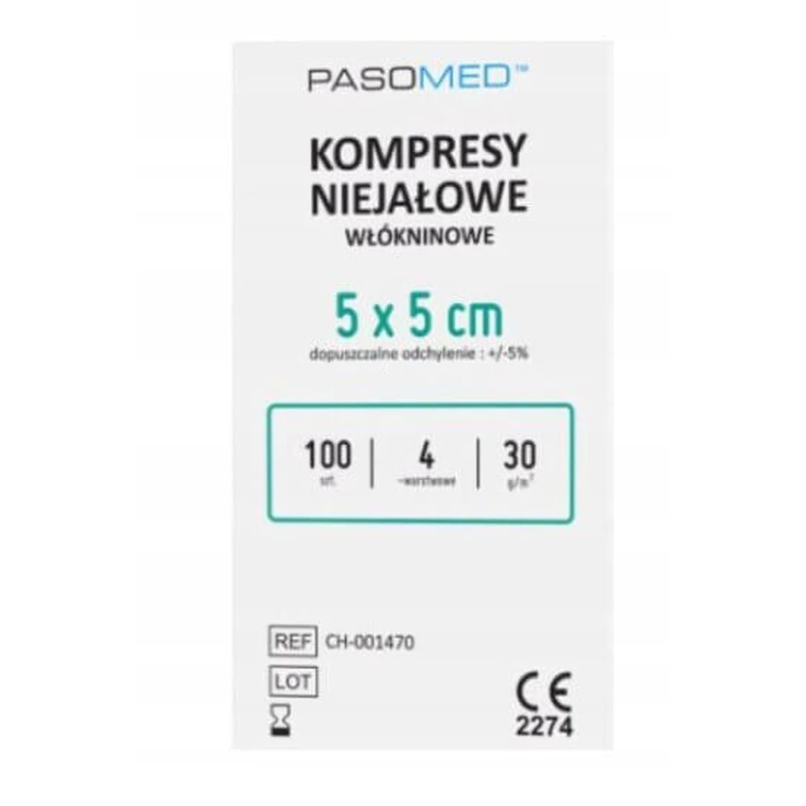 Pasomed Компреси на флізеліновій основі нестерильні 4 шари 30г 5х5 см 100 шт.: ціни та характеристики