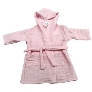 Двошаровий мусліновий халат з капюшоном, рожевий, 1-2 роки, Baltic Bebe