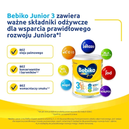 Bebiko Junior 3 Nutriflor Expert, поживна молочна суміш на основі молока, від 1 року, 700 г: ціни та характеристики