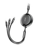 Baseus Golden Loop 3-in-1 Retractable Cable USB - Micro USB / Lightning / USB-C 3.5A 35cm - 120cm Black (CAMLT-JH01)